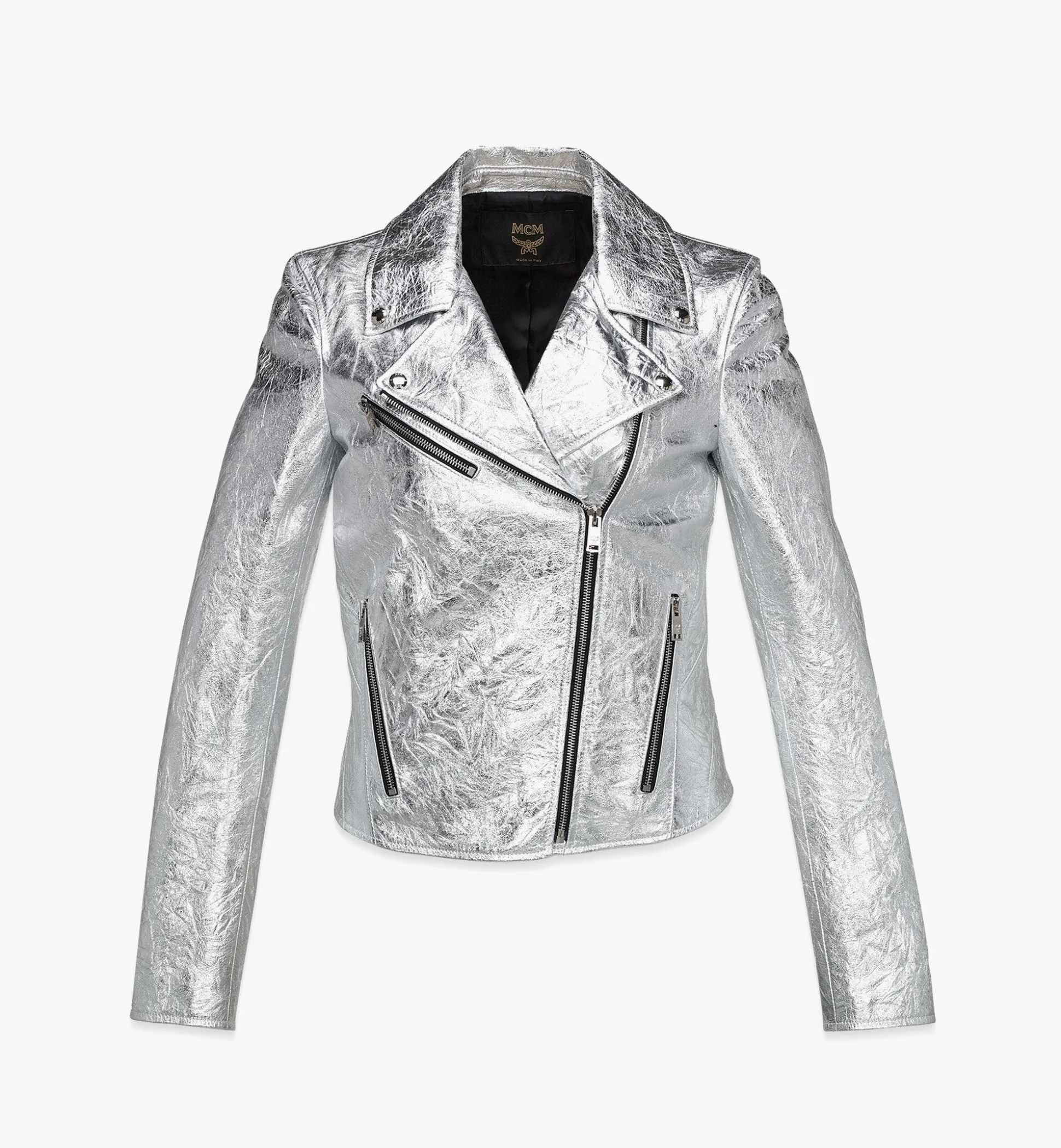Bikerjacke In Metallic-Lammleder Fur Damen