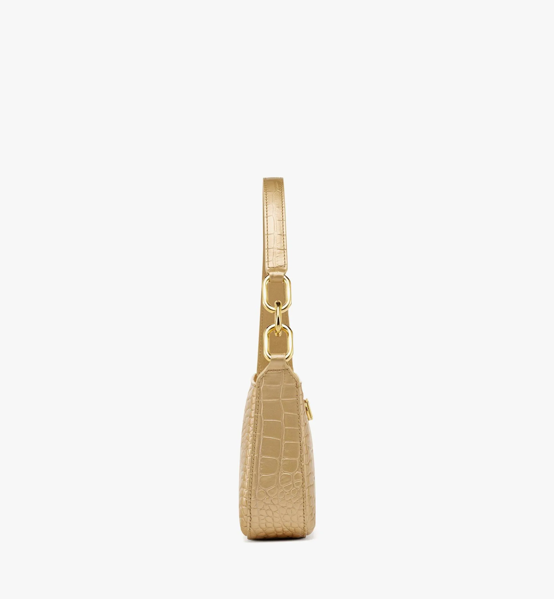 Mode Travia Schultertasche Aus Goldenem Leder Mit Kroko-Pragung