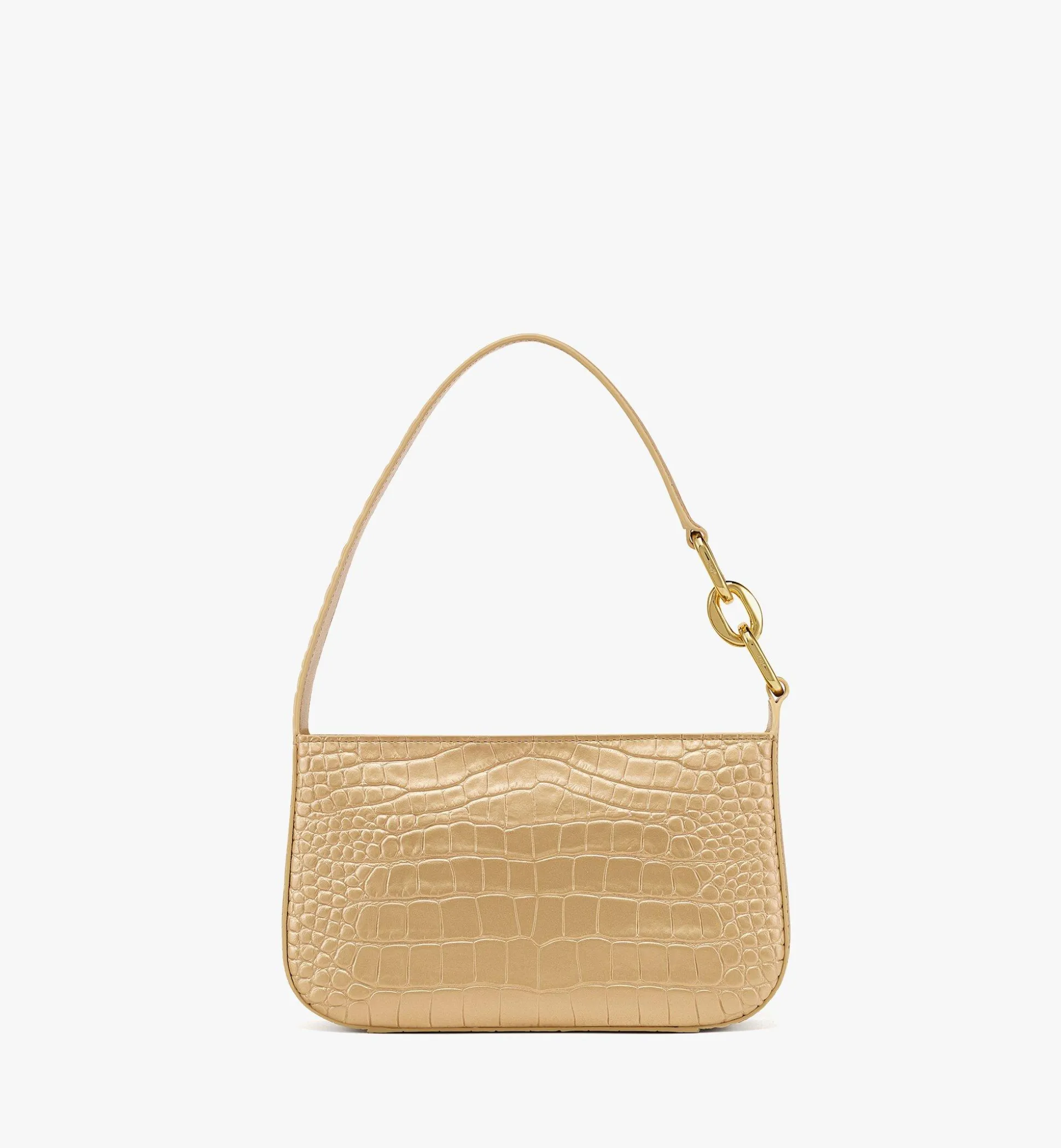 Mode Travia Schultertasche Aus Goldenem Leder Mit Kroko-Pragung