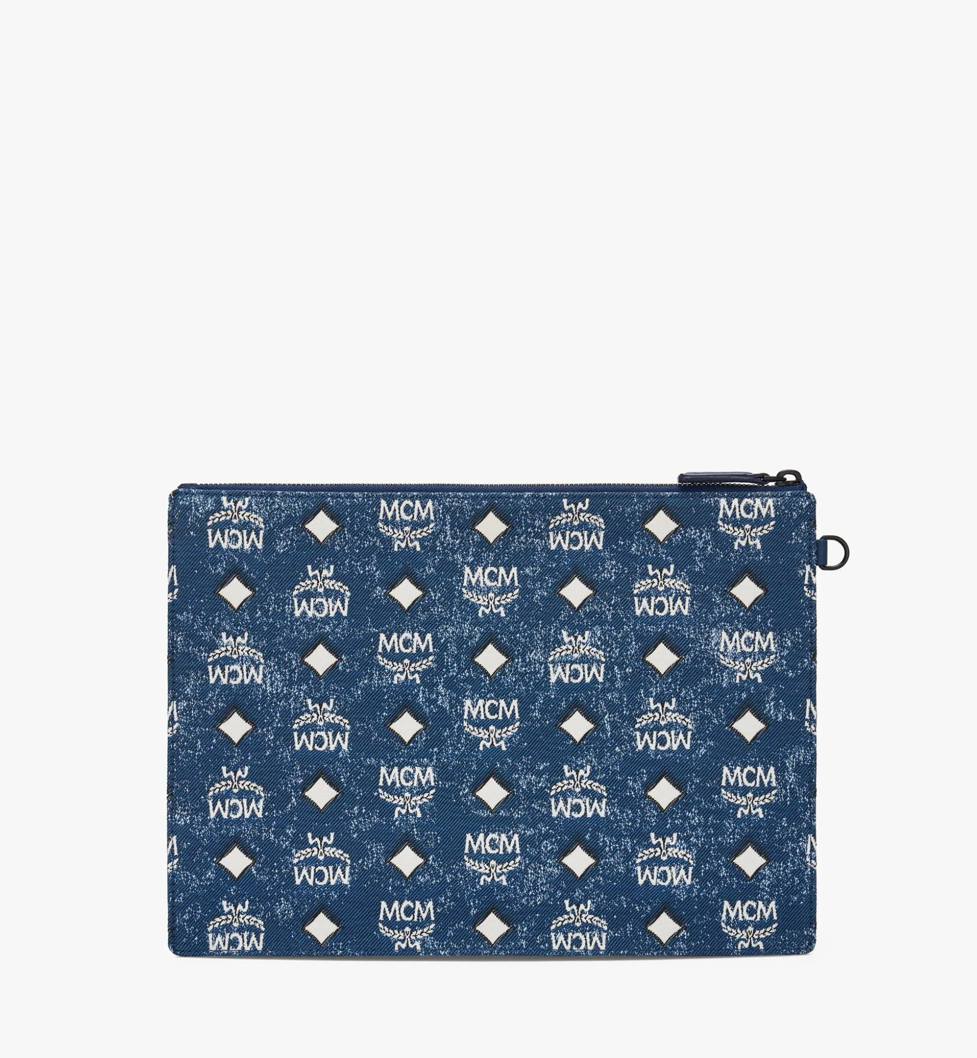 Pouch Mit Handgelenksband Und Reissverschluss In Vintage Denim Jacquard