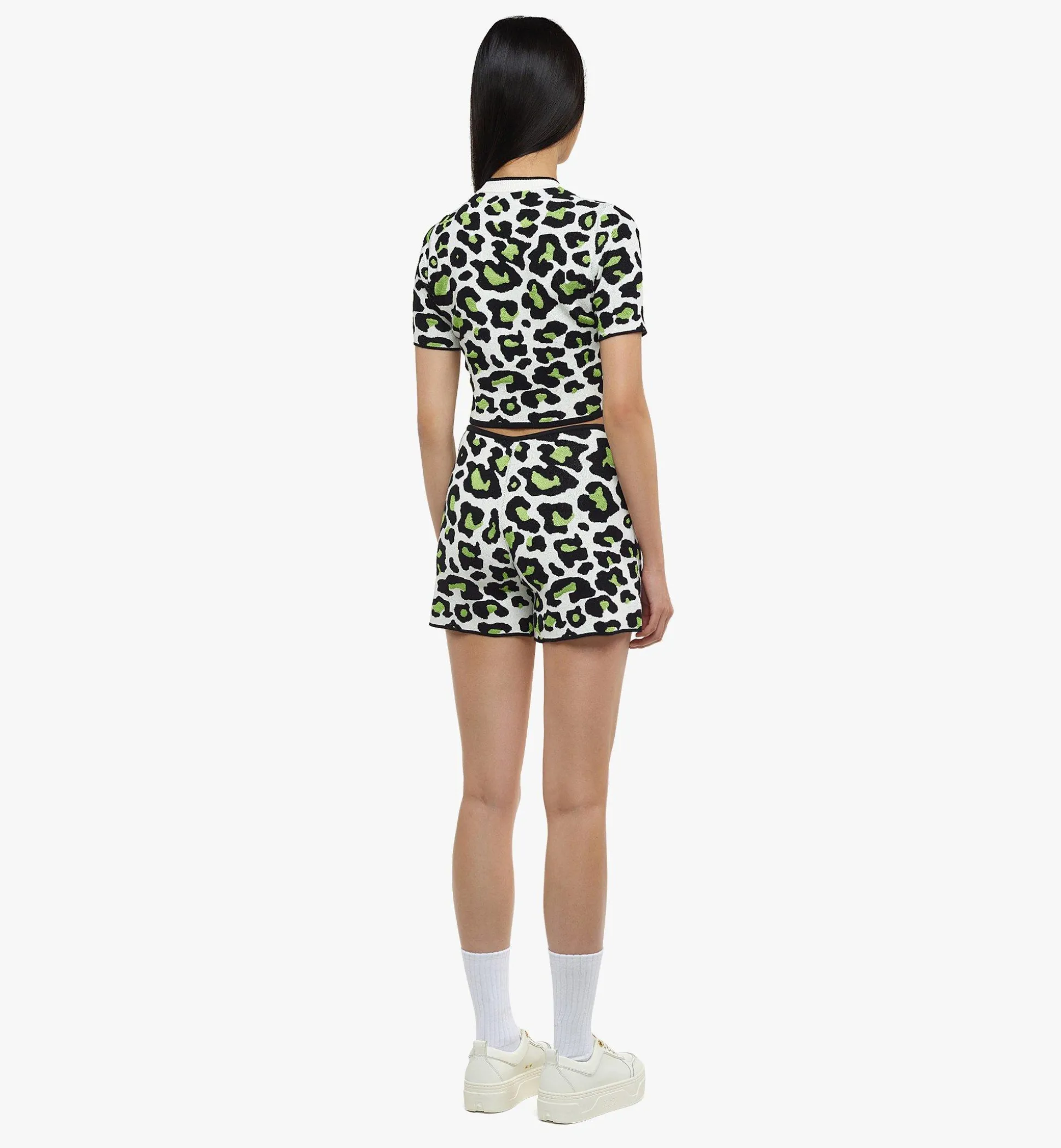Shorts Aus Jacquard-Strick Mit Leopardenmuster